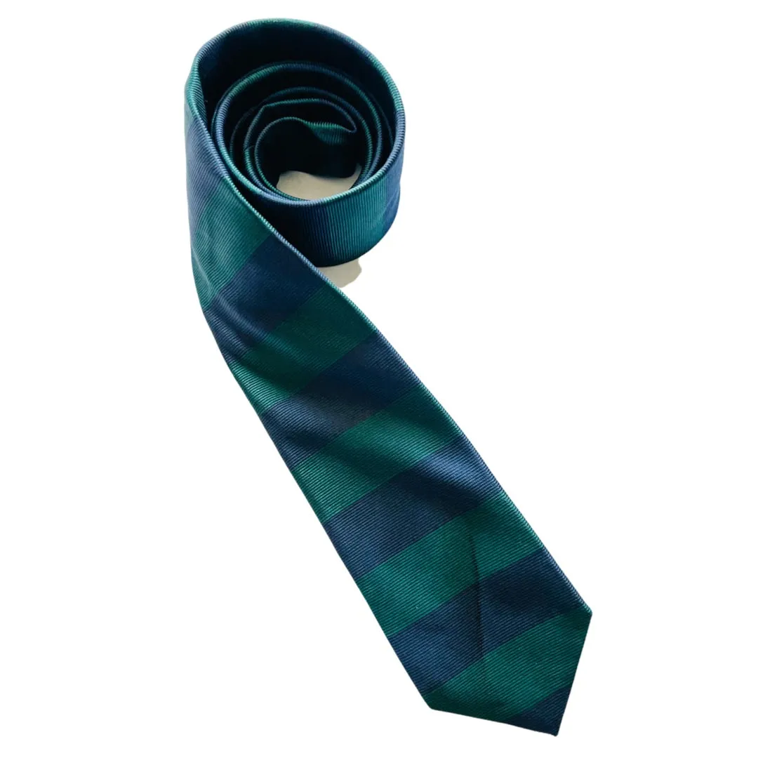 Navy Blue & Green Silk Striped Tie