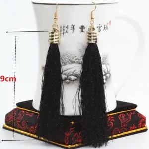 New Women Long Silk Fabric Dangling Earrings