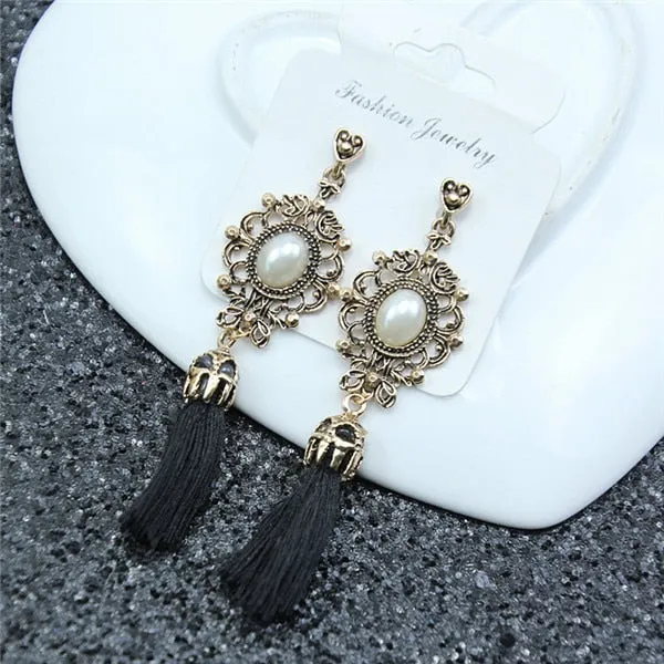 New Women Long Silk Fabric Dangling Earrings