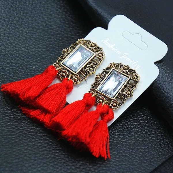 New Women Long Silk Fabric Dangling Earrings