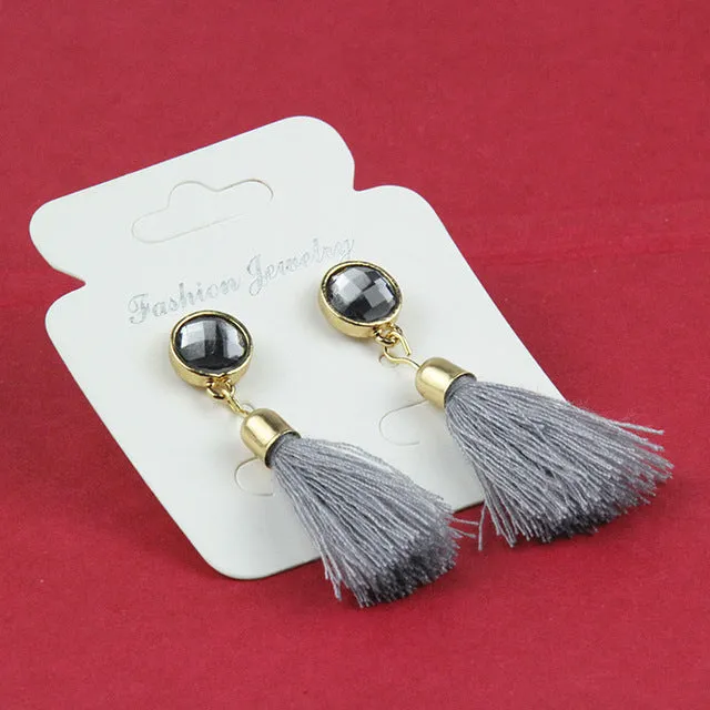 New Women Long Silk Fabric Dangling Earrings