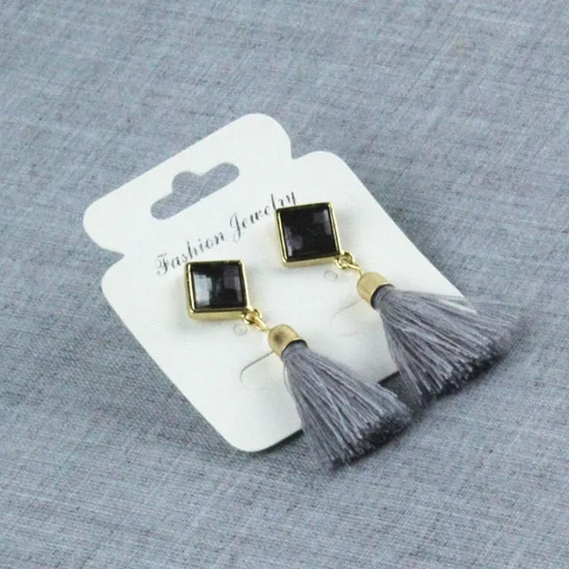 New Women Long Silk Fabric Dangling Earrings