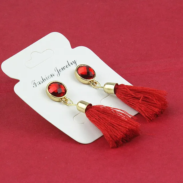 New Women Long Silk Fabric Dangling Earrings