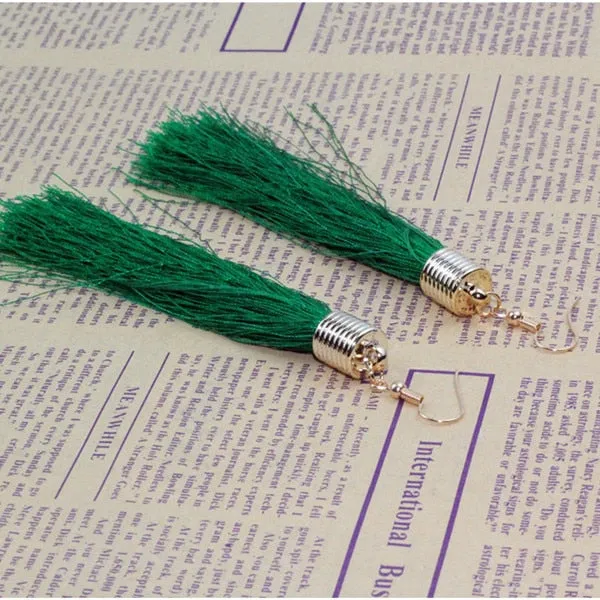 New Women Long Silk Fabric Dangling Earrings