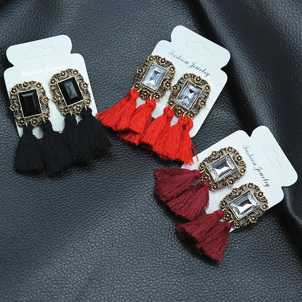 New Women Long Silk Fabric Dangling Earrings