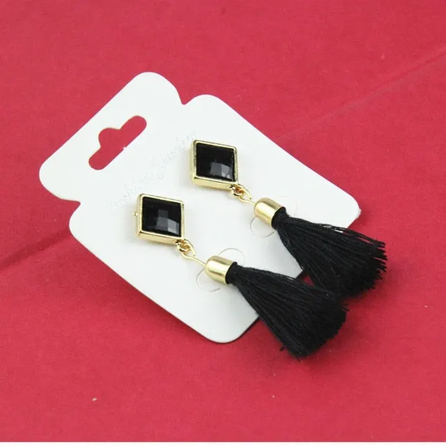 New Women Long Silk Fabric Dangling Earrings