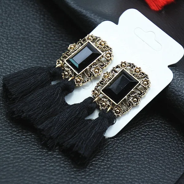 New Women Long Silk Fabric Dangling Earrings