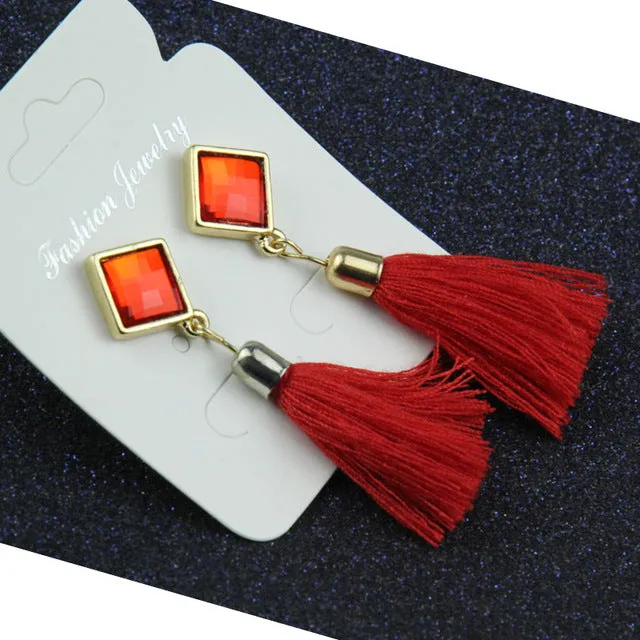 New Women Long Silk Fabric Dangling Earrings