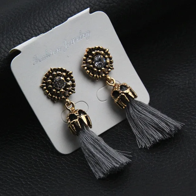 New Women Long Silk Fabric Dangling Earrings