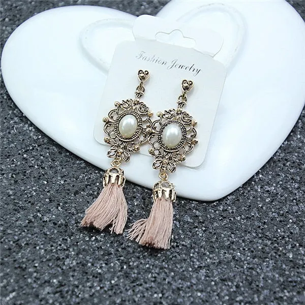 New Women Long Silk Fabric Dangling Earrings