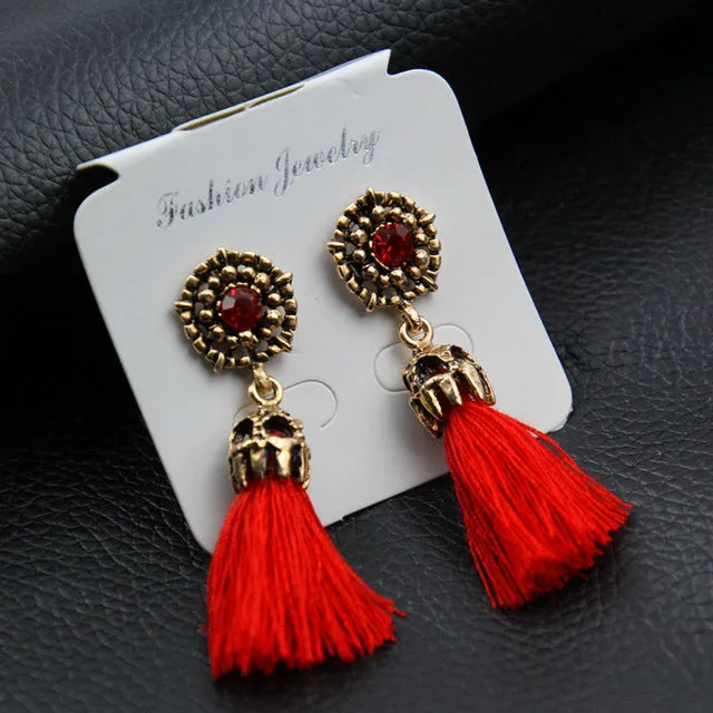 New Women Long Silk Fabric Dangling Earrings