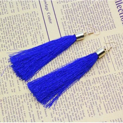 New Women Long Silk Fabric Dangling Earrings