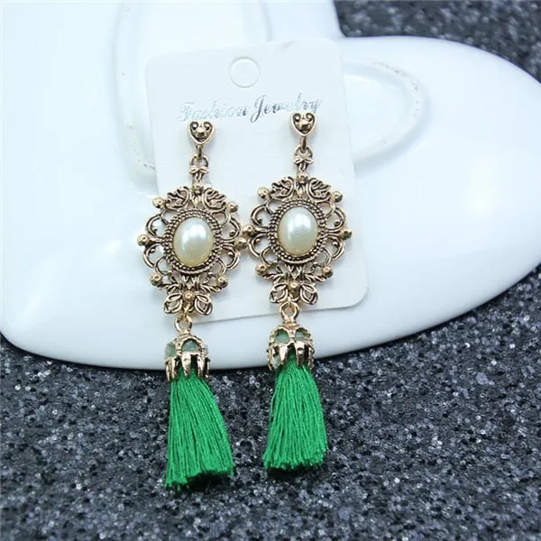 New Women Long Silk Fabric Dangling Earrings