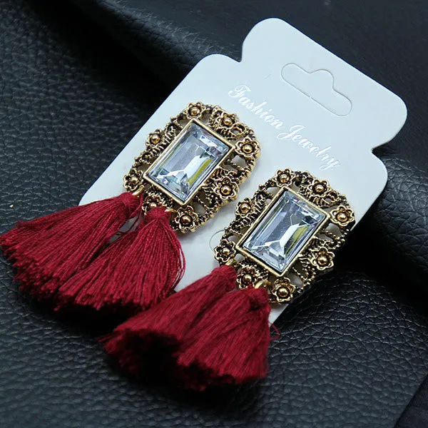 New Women Long Silk Fabric Dangling Earrings