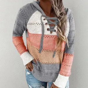 NEW Women's Cozy Horizontal Stripe Knit Hoodie - Size Small! Fits up to Sz 6 women's