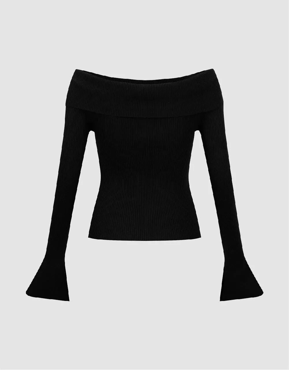 Off-Shoulder Skinny Knitted T-Shirt
