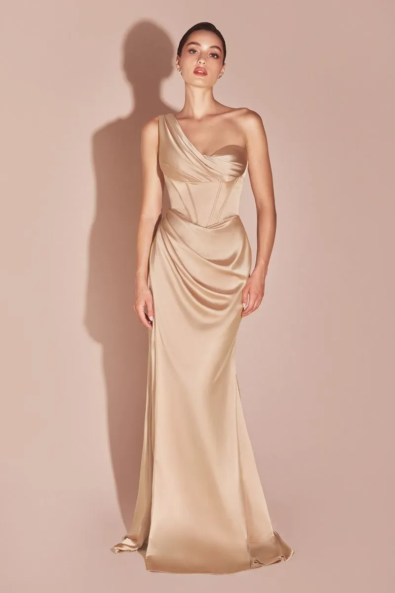 One Shoulder Satin Corset Gown