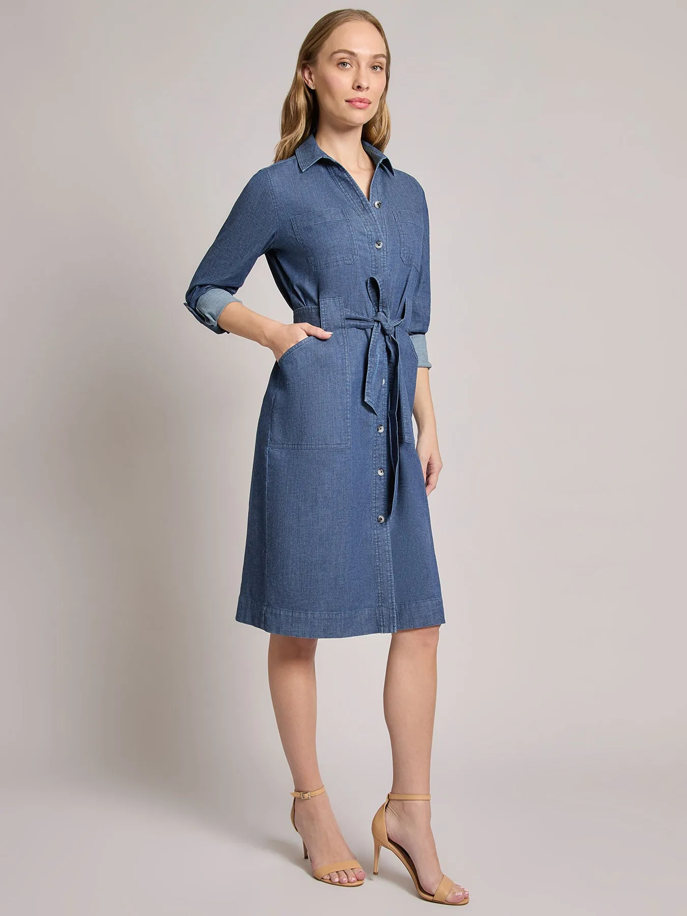 Petite Pocket Tie Dress, Denim