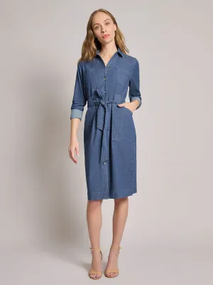 Petite Pocket Tie Dress, Denim
