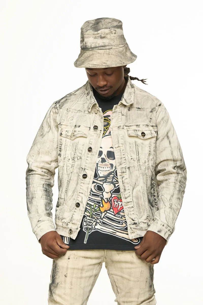PHEELINGS NEW EMOTIONS EMBOSSED DENIM JACKET (LIGHT GREY BLACK OVERDYE)