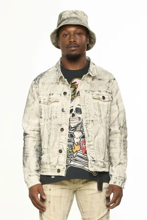 PHEELINGS NEW EMOTIONS EMBOSSED DENIM JACKET (LIGHT GREY BLACK OVERDYE)