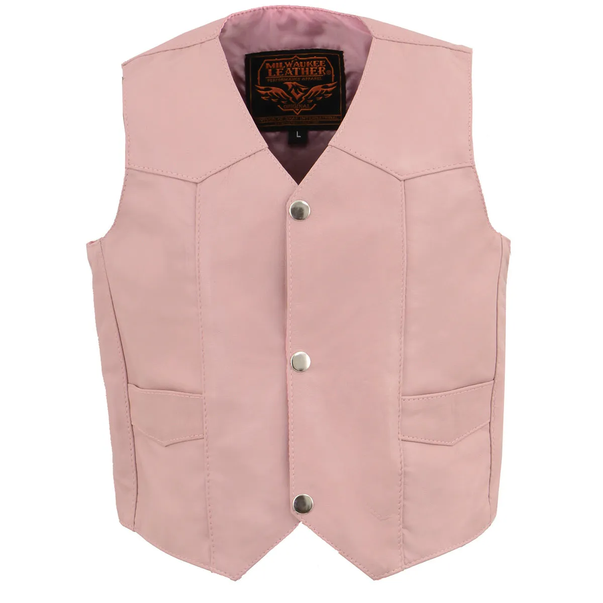 PLAIN PINK SH2011PINK Girls Pink Three Snap Leather Vest