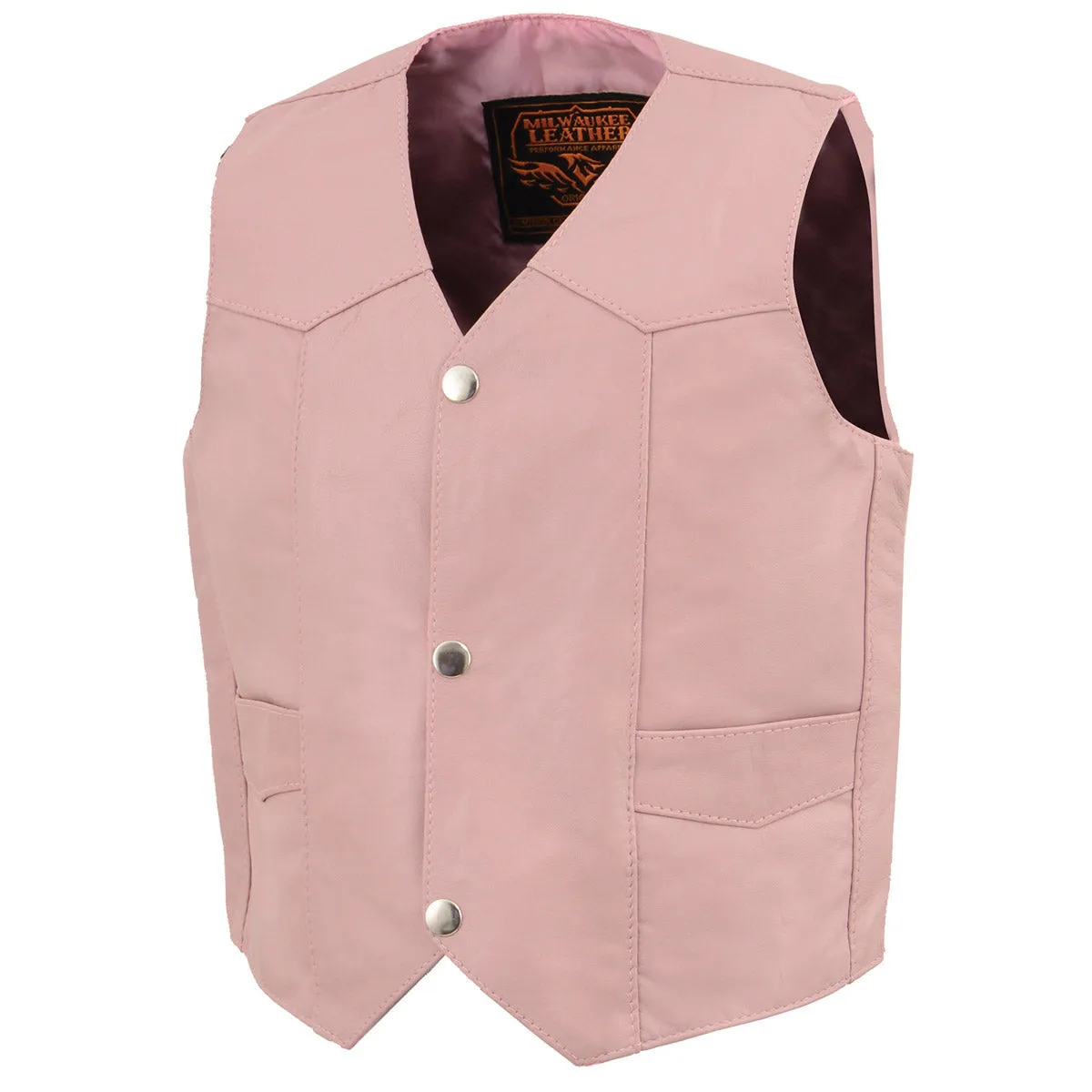 PLAIN PINK SH2011PINK Girls Pink Three Snap Leather Vest