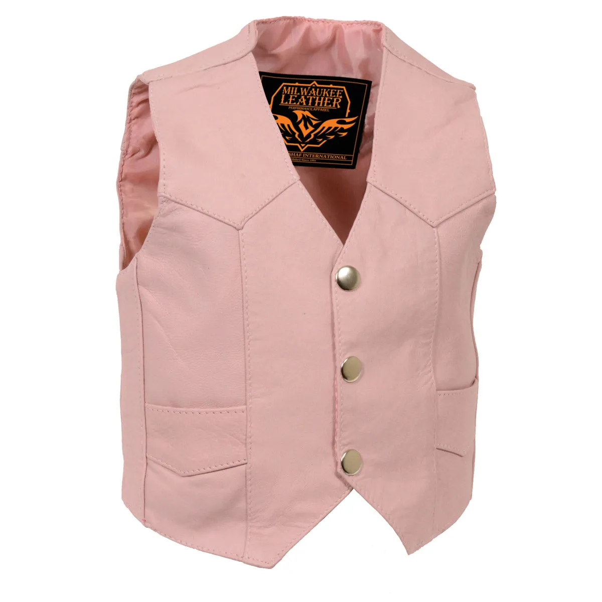 PLAIN PINK SH2011PINK Girls Pink Three Snap Leather Vest