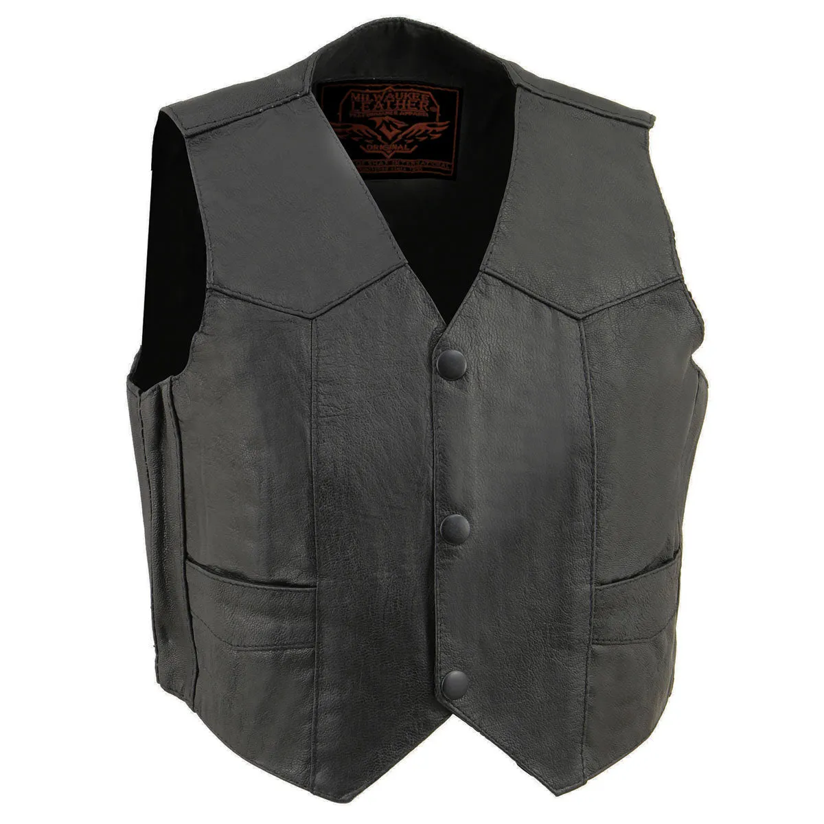 PLAIN SH2011 Kids Black Classic Three Snap Leather Vest