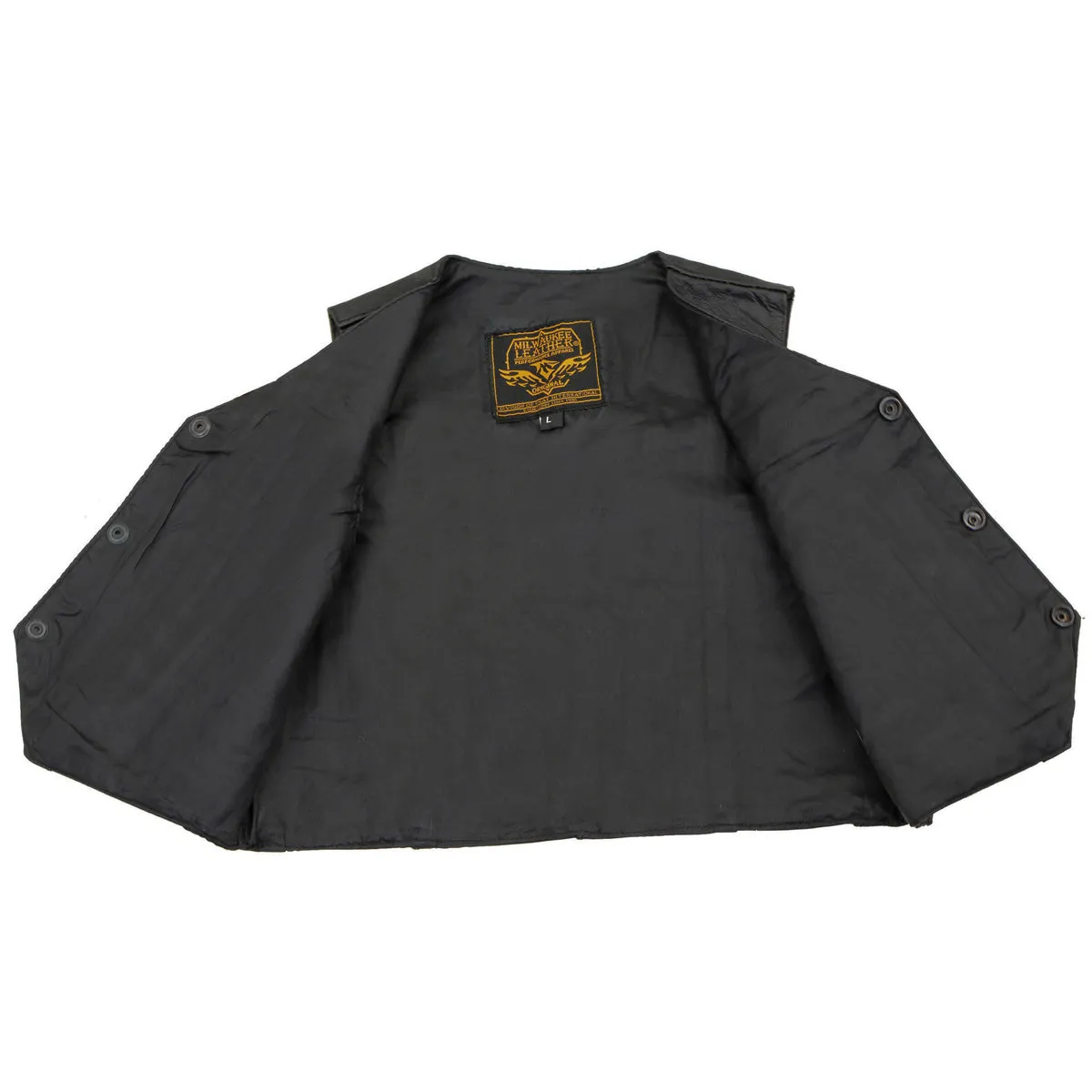PLAIN SH2011 Kids Black Classic Three Snap Leather Vest
