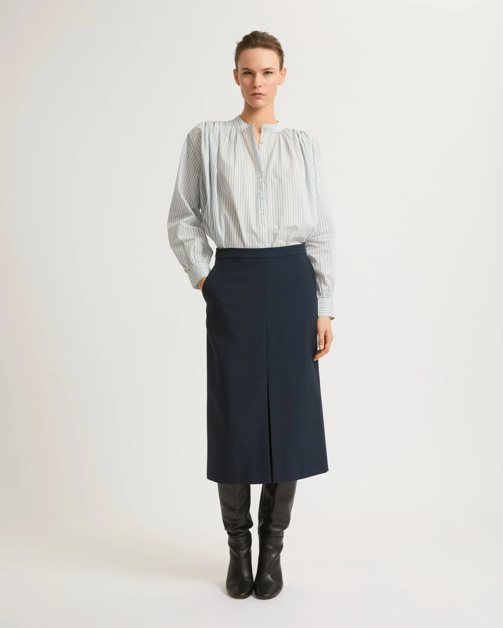 Pleated cotton-blend shirt