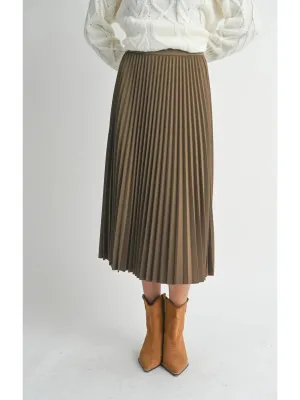 Pleated Midi Skirt {Brown}