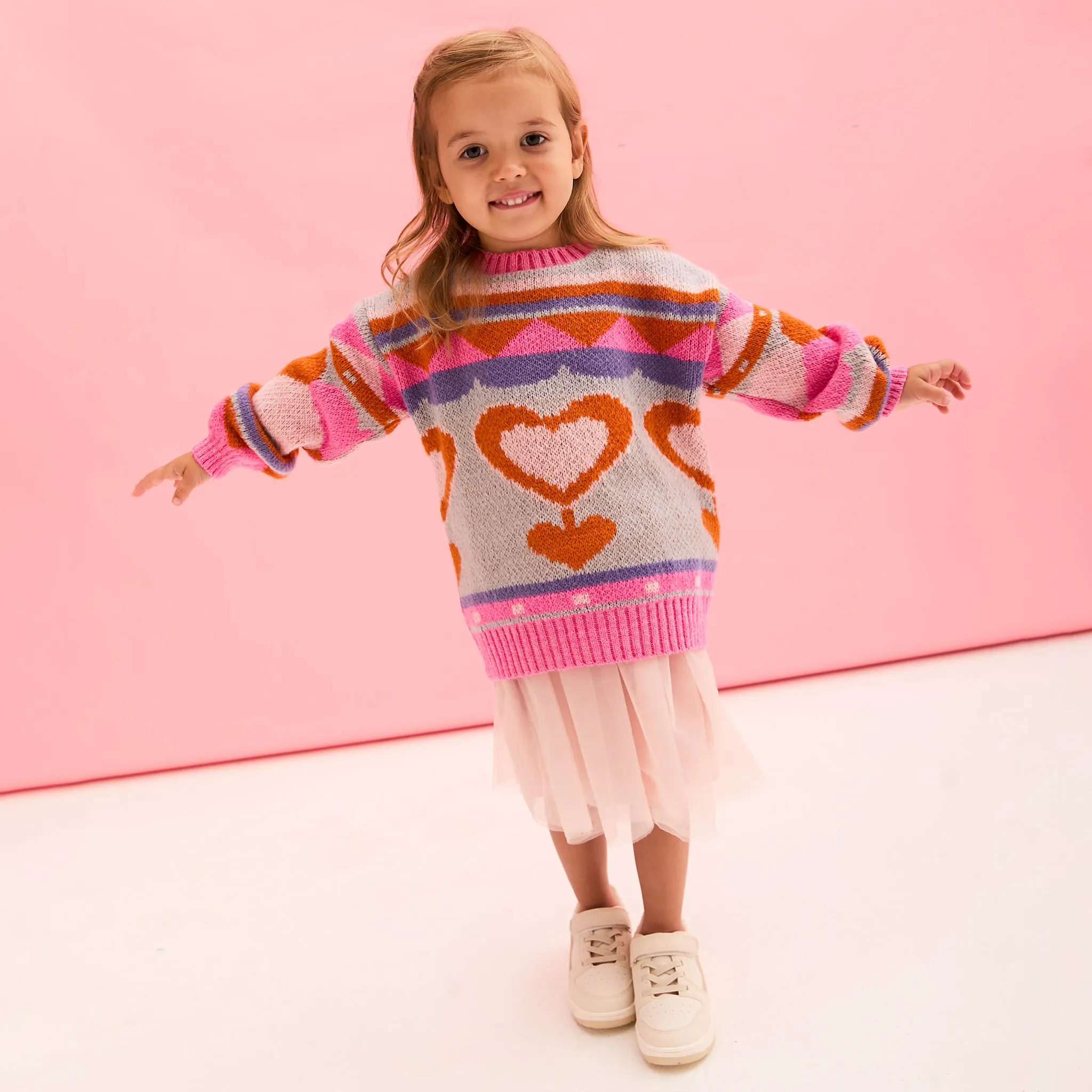 Poppy Heart Intarsia Kids Knitted Jumper