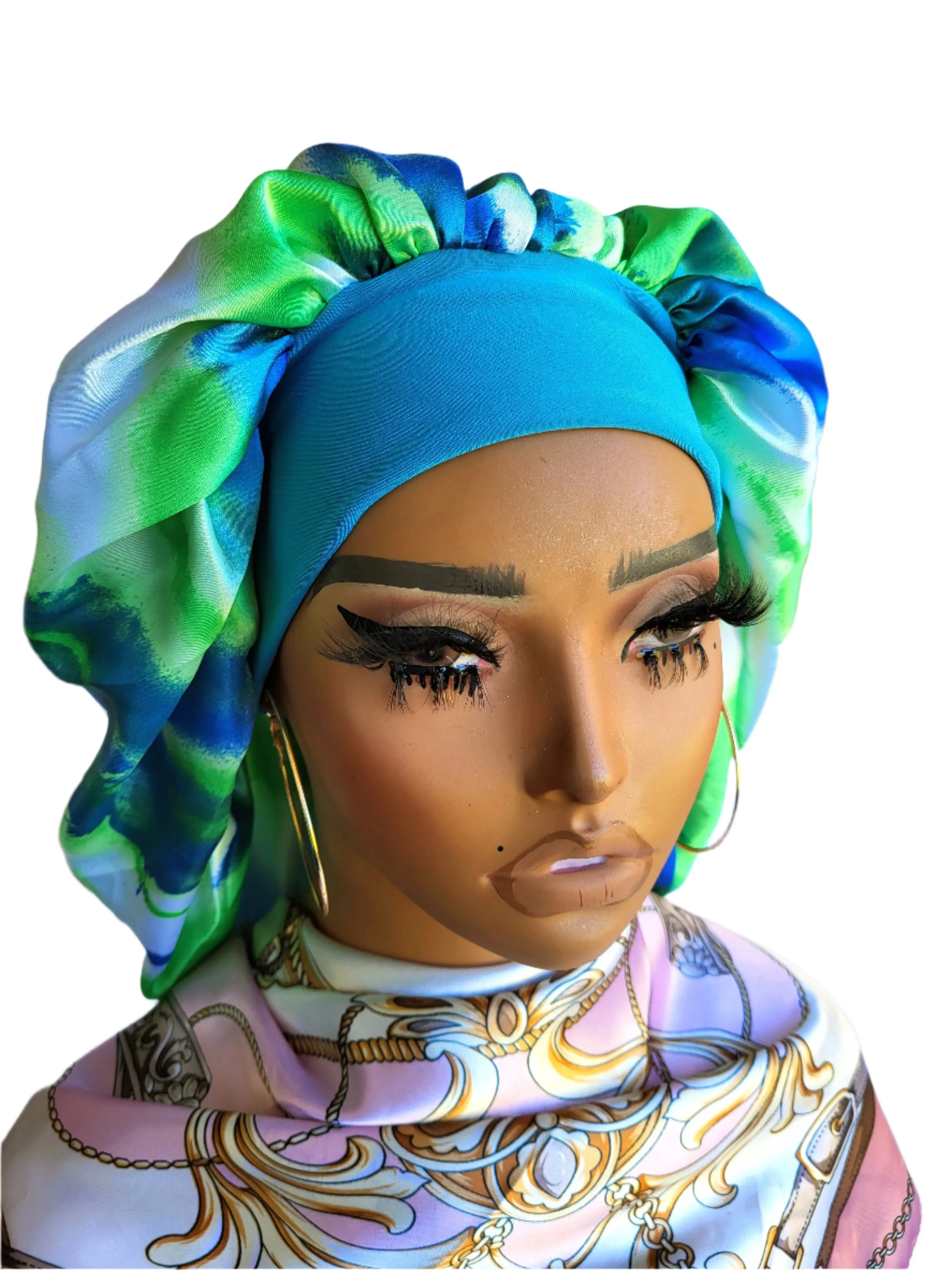 "Teal" Elastic Wide Band Jumbo Bonnet