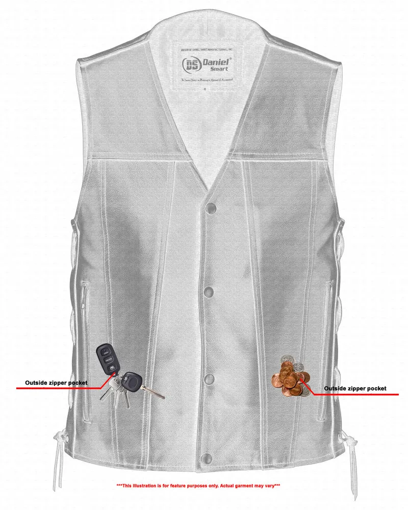 Ranger Motorcycle Leather Vest - Single Back Panel with Smart Access Pockets