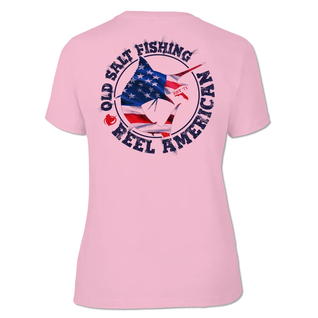 Reel Offshore American - Ladies Short Sleeve V-Neck Performance Shirt