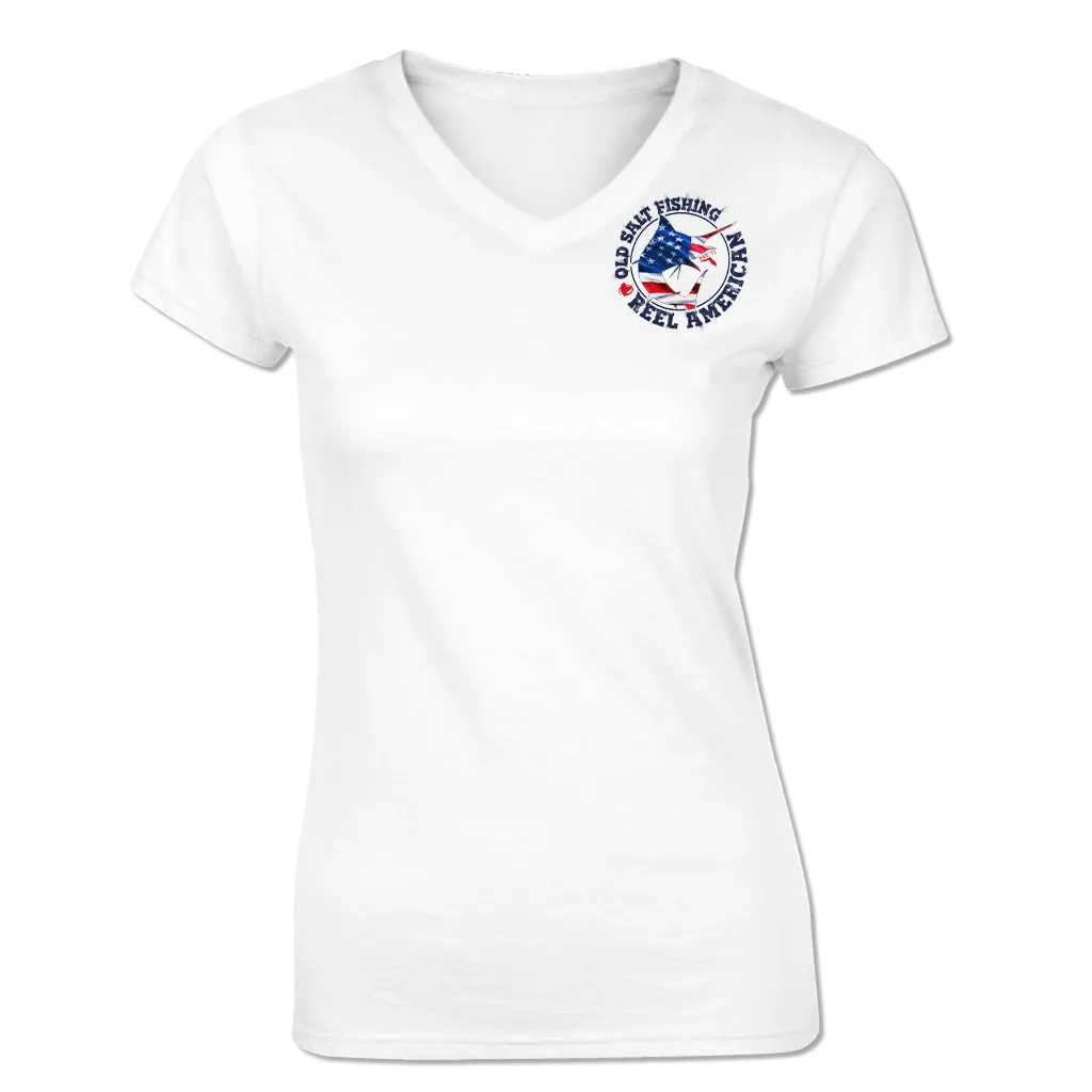 Reel Offshore American - Ladies Short Sleeve V-Neck Performance Shirt