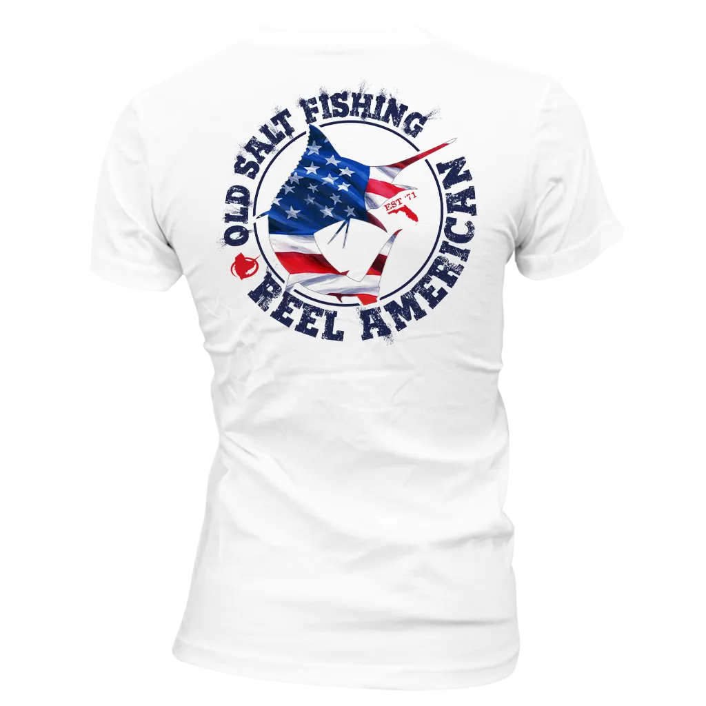 Reel Offshore American - Ladies Short Sleeve V-Neck Performance Shirt