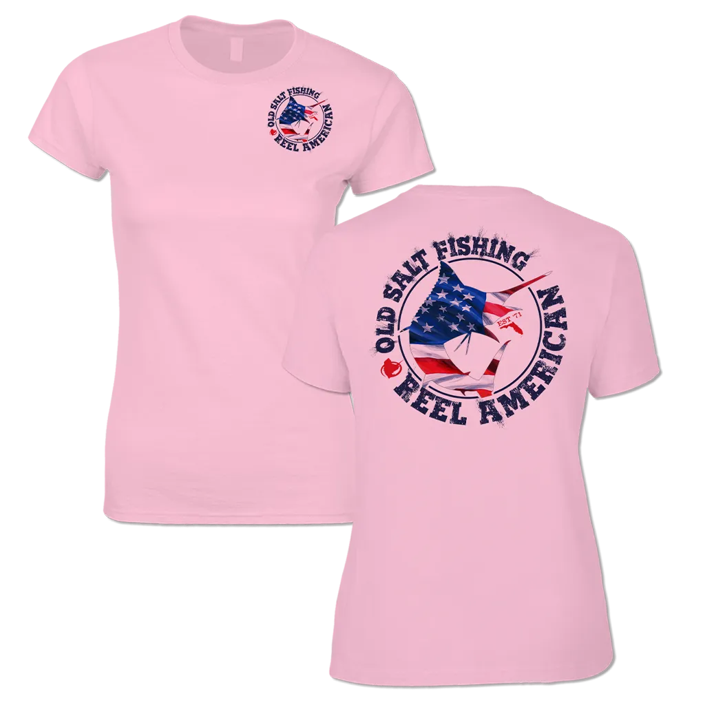 Reel Offshore American - Ladies Short Sleeve V-Neck Performance Shirt
