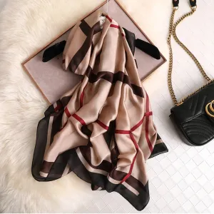 Rosette Print Silk Scarf Shawl Wrap for Women Ladies Girls 90x180