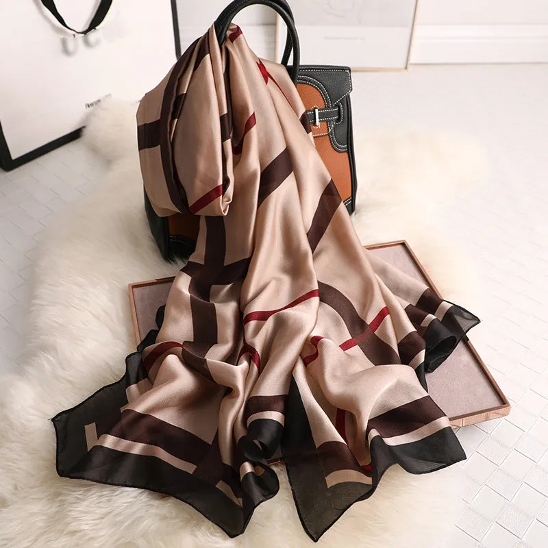 Rosette Print Silk Scarf Shawl Wrap for Women Ladies Girls 90x180