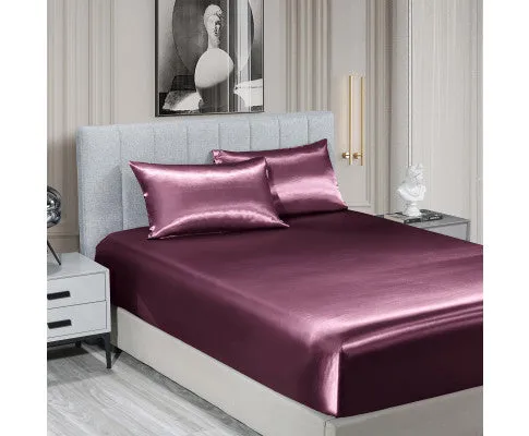 Royal Comfort Satin Sheet Set 3 Piece Fitted Flat Sheet Pillowcases - Malaga Wine