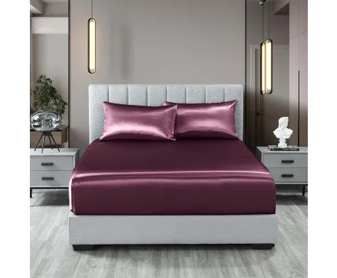 Royal Comfort Satin Sheet Set 3 Piece Fitted Flat Sheet Pillowcases - Malaga Wine