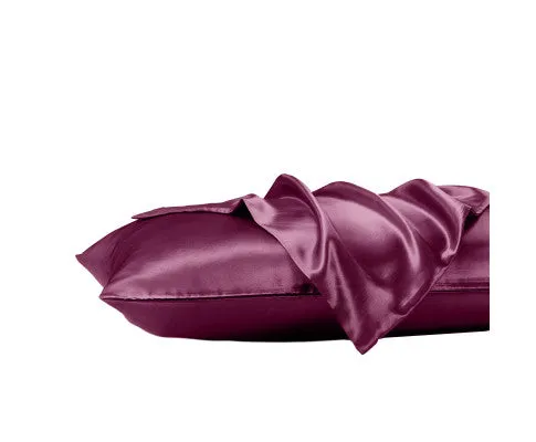 Royal Comfort Satin Sheet Set 3 Piece Fitted Flat Sheet Pillowcases - Malaga Wine