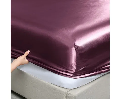 Royal Comfort Satin Sheet Set 3 Piece Fitted Flat Sheet Pillowcases - Malaga Wine