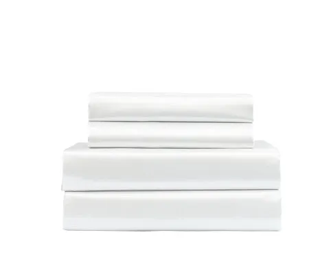 Royal Comfort Satin Sheet Set 4 Piece Fitted Flat Sheet Pillowcases - White