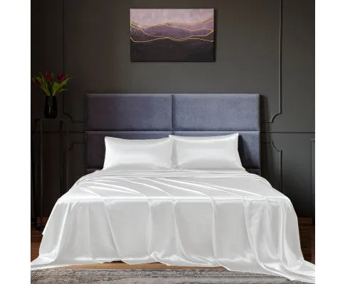 Royal Comfort Satin Sheet Set 4 Piece Fitted Flat Sheet Pillowcases - White