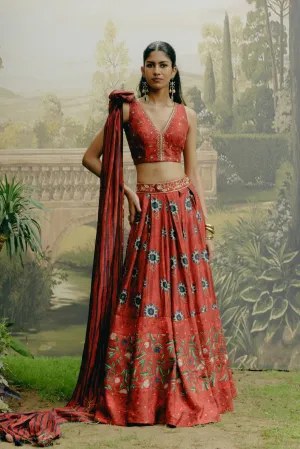 Ruby red lehenga