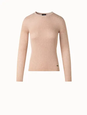Seamless Rib Silk Cotton Knit Crew Neck Sweater