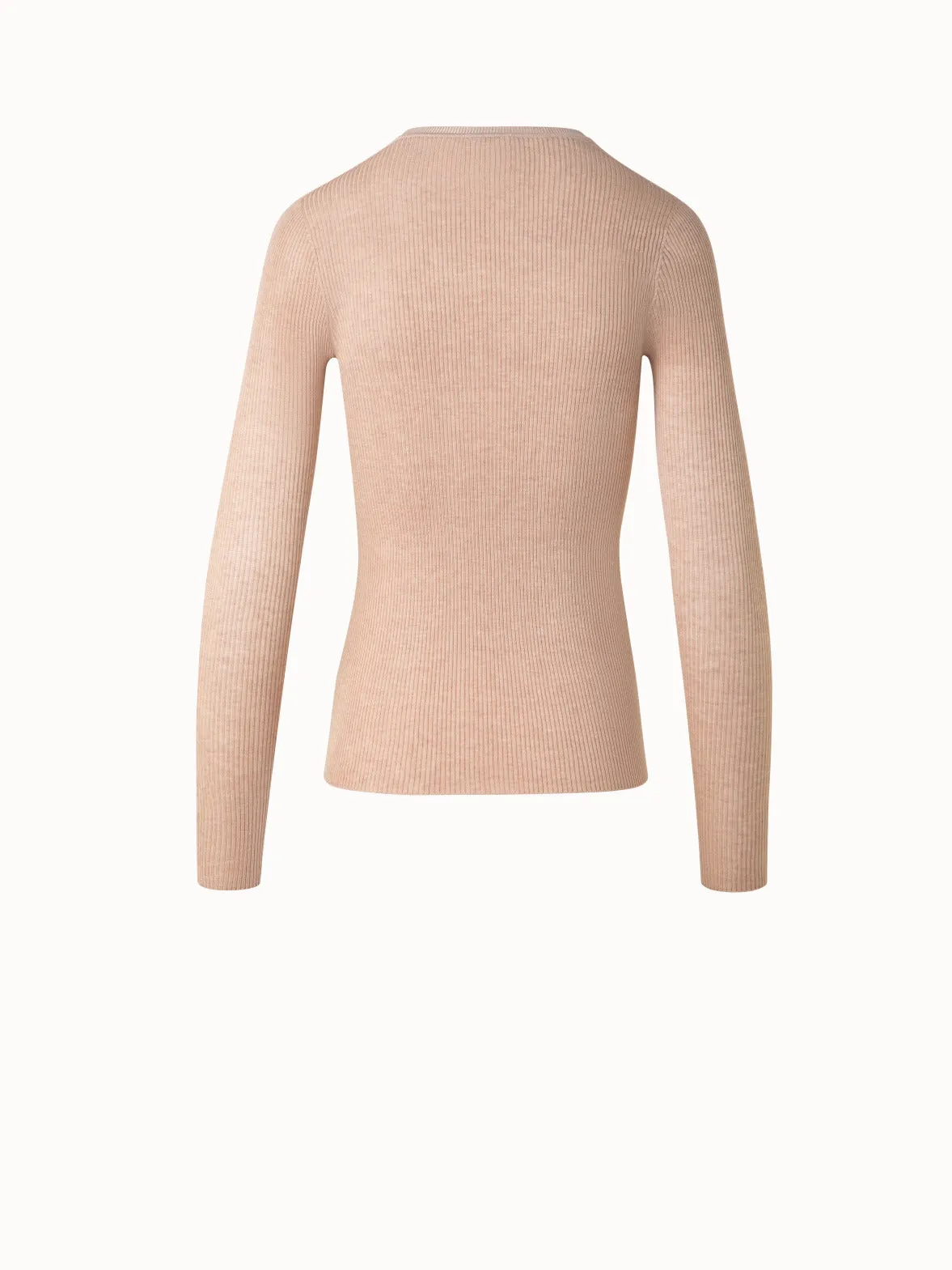 Seamless Rib Silk Cotton Knit Crew Neck Sweater